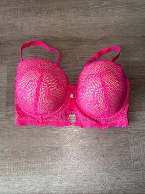 Adore Me Neon Pink Lace Longline Push-Up Bra 40DD